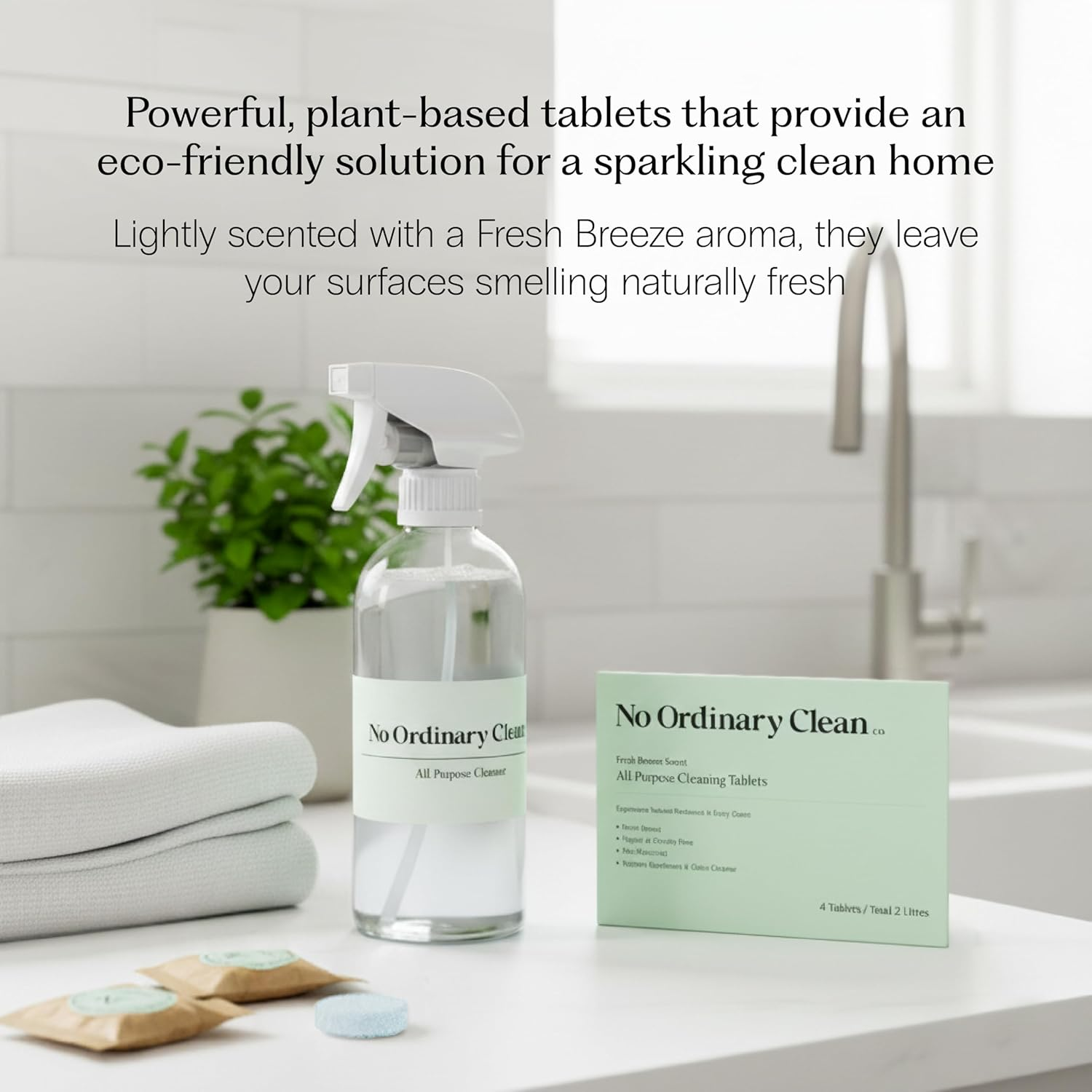 All-Purpose Cleaning Tablets | Plant-Based & Chemical-Free | Eco-Friendly, Biodegradable Cleaner for Home, Kitchen, & Bathroom | Travel-Friendly | 4 Tablets image number 2