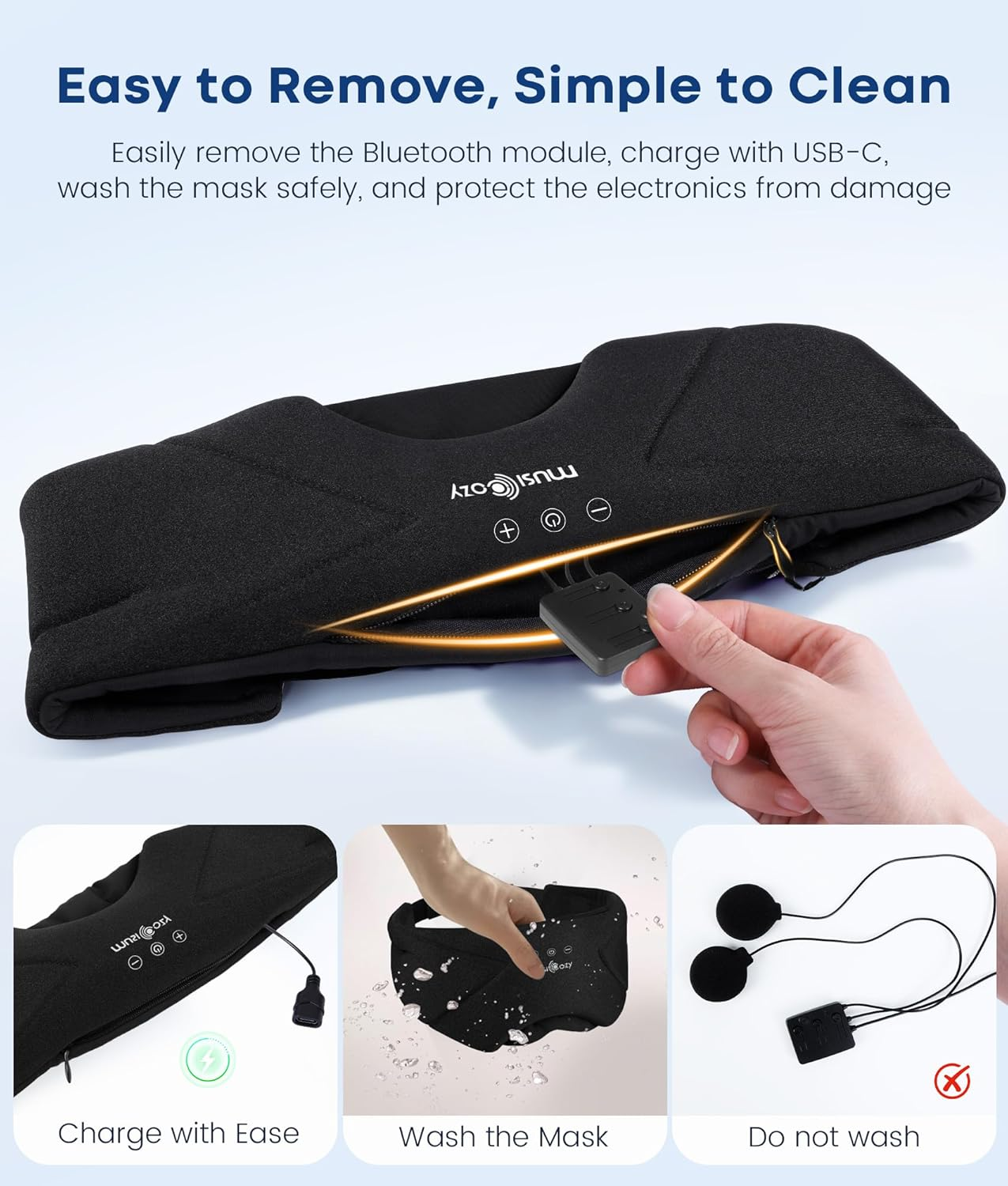 MUSICOZY Bluetooth Sleep Headphones 5.4, Wireless Over-Ear Headphones with Built-In HD Stereo Speakers, Cooling Eye Mask Design, 14H Playtime, Washable, for Side Sleepers, Travel & Relaxation image number 4