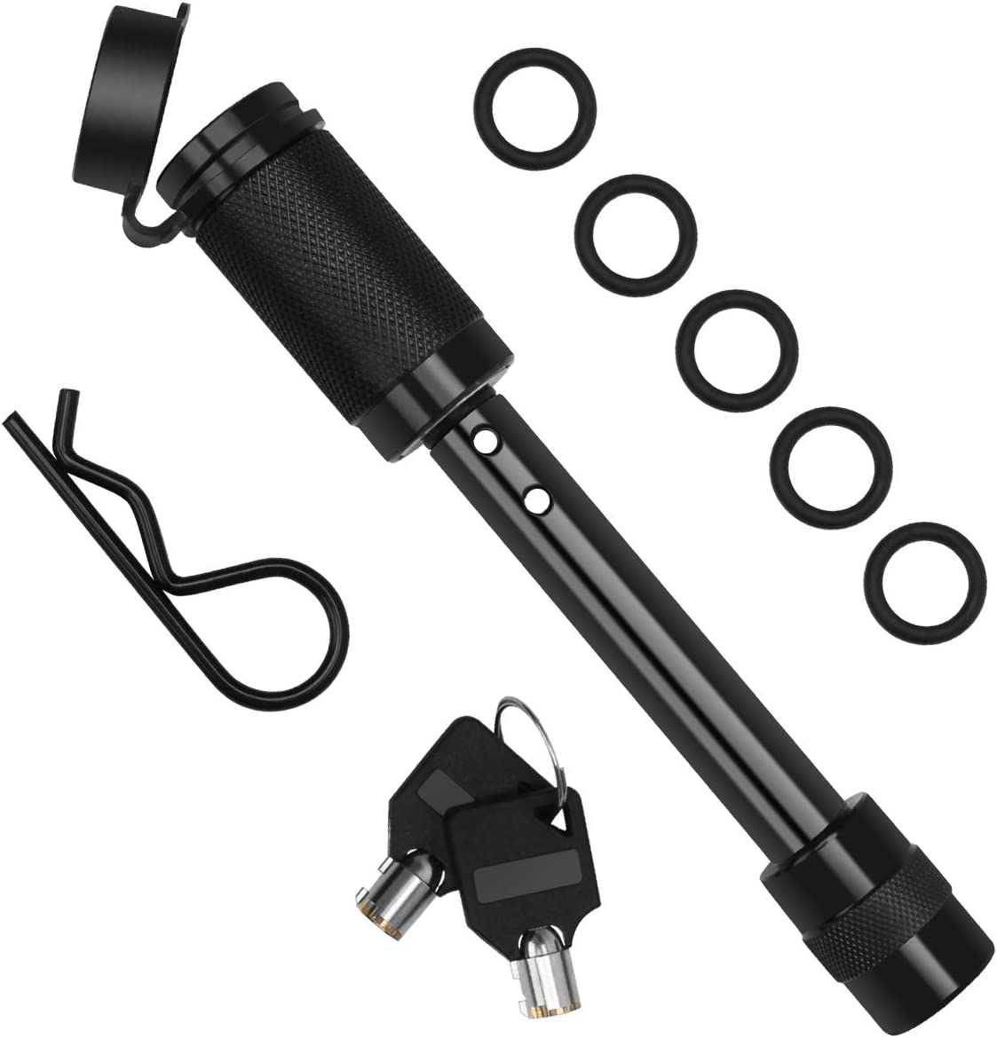 Coolrunner Trailer Hitch Lock Pin Set, 5/8" Extra Long Black Locking Hitch Pin, Heavy Duty Tow Hitch Receiver Lock with Anti-Rattle, Keys, Rubber Cap(5/8" Not Keyed Alike) image number 2