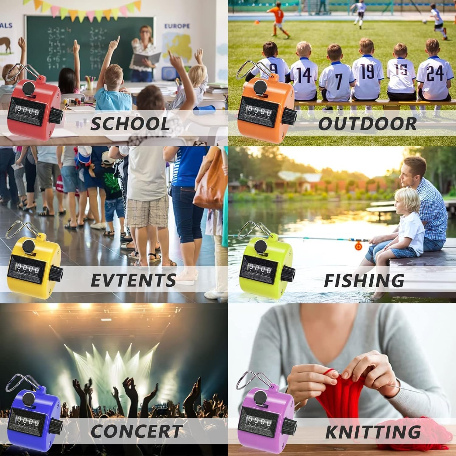 Tally Counter 6 PCS Hand Tally Counters Manual Click Counter 4 Digit Clicker Counter Number for Counting Golf Scoring, Click Counter with Finger Ring, for Counting, Coaching, Golf, Fishing