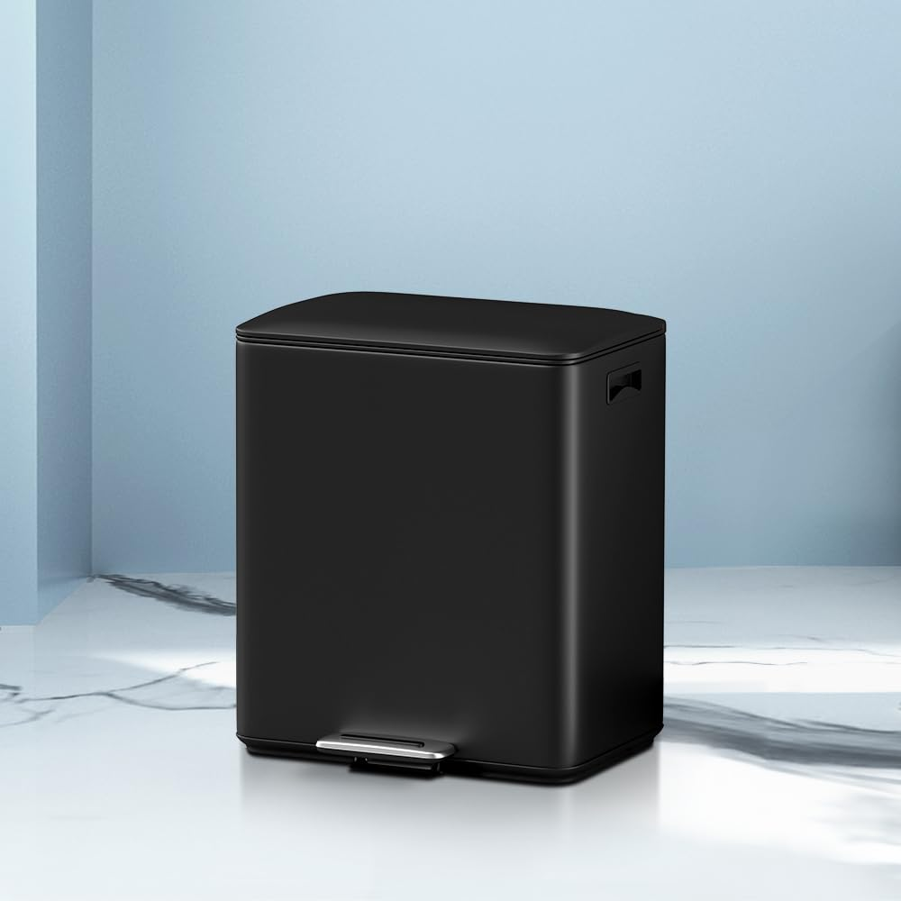 Cefito Pedal Bins Rubbish Bin Dual Compartment Waste Recycle Dustbins 40L Black image number 6