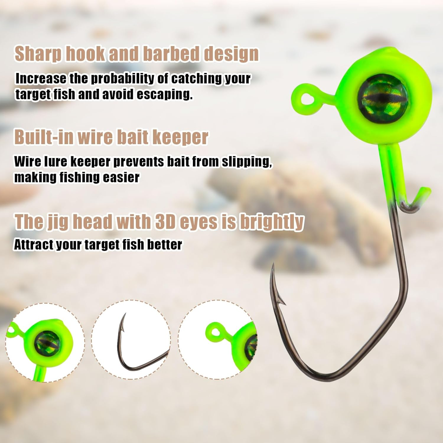 40Pcs Crappie Jig Heads, Fishing Jig Head Hooks Lure with 3D Eyes Swimbait Head 1/16Oz for Crappie Bass Fishing Accessories Men image number 2