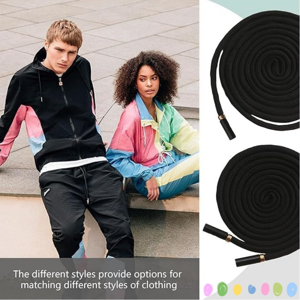 Jindizi 10Pcs Cotton Drawstring Cord Replacement Drawstrings for Sweatpants and Shorts，Universal Drawstring Hoodies，Premium Hoodie String Replacement，With Easy Metal Threader.（Cylindrical）