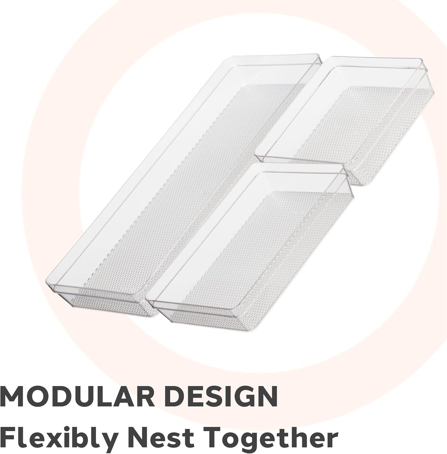 Oggi Set of 3 Clear Drawer Organizers - (1) 6X6.25, (1) 6.25X9.25, (1) 6.25X15.75 - Ideal for Organizing Kitchen Drawers, Office, Desk, Silverware, Kitchen Utensils, Cosmetics and Bathrooms image number 2