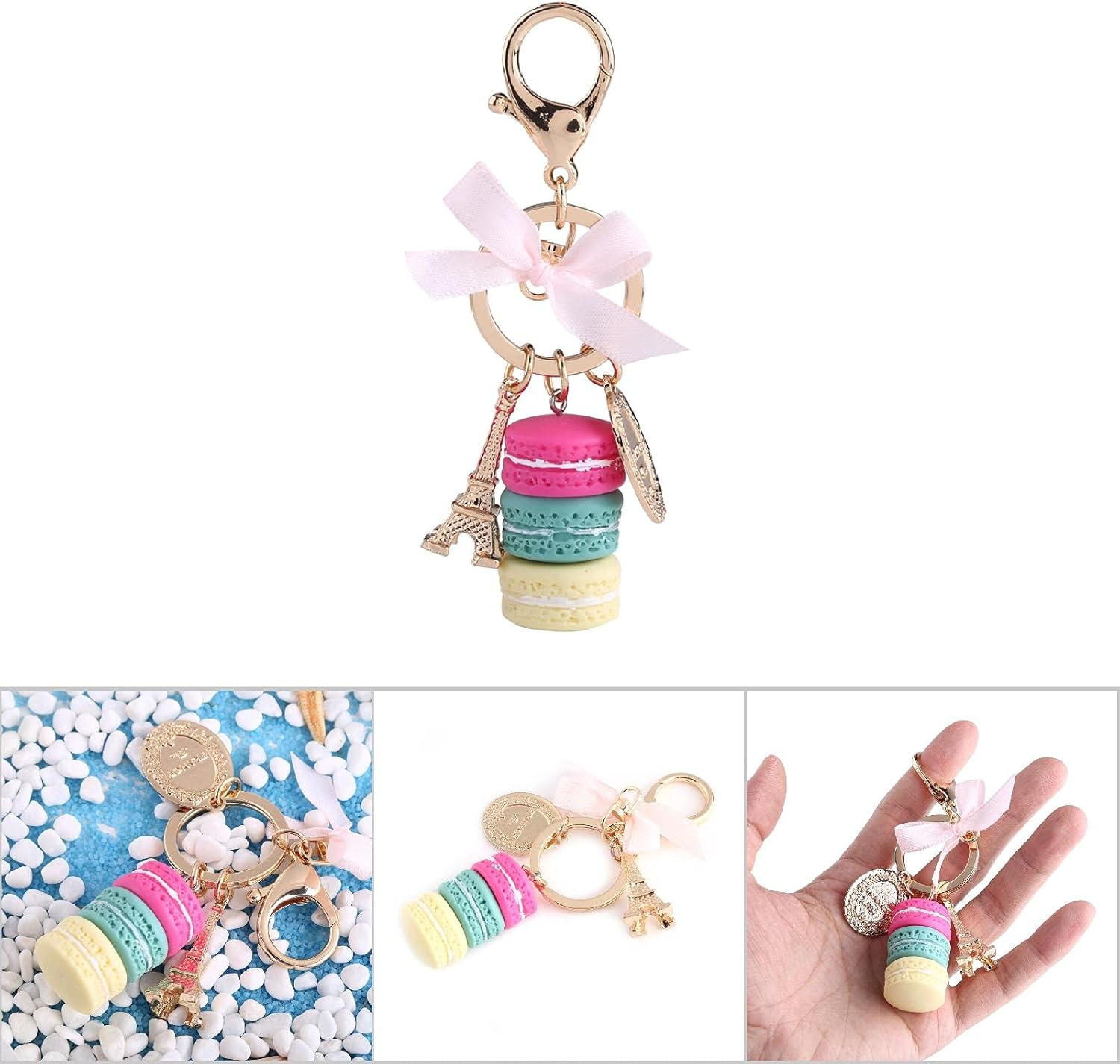 Colorful Alloy Keychain, Mini Macaroon Cute Eiffel Tower Keychain Keyring Bag Pendant Car Charm Decoration Accessory for Car Key Handbag (Rose Red) - Pink image number 5