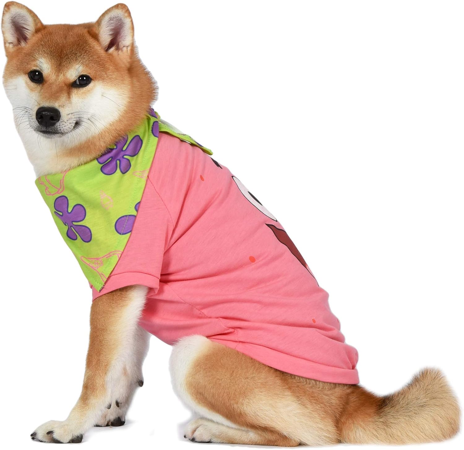Nickelodeon Spongebob Squarepants Patrick Pink Shirt for Dogs & Green Bandana Combo- Size Small | Soft and Comfortable Spongebob Clothes for Dogs- Lightweight T Shirt & Dog Bandana image number 5