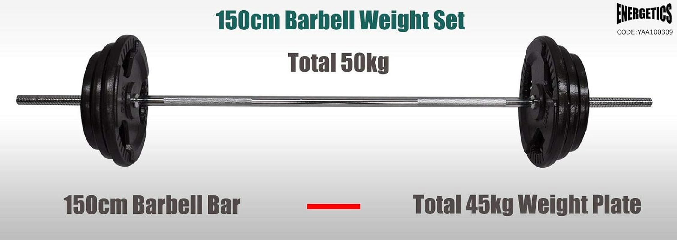 50Kg Ez Grip Cast Iron Barbell Weight Set - 150Cm Bar + 45Kg Iron Weight Plates - Weight Training Exercise Workout Fitness Gym Strength image number 3