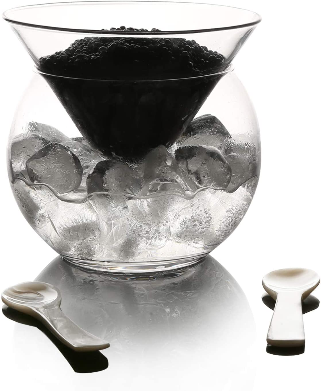 DUEBEL Glass Caviar Chiller Server Set plus 2 Pcs. X Mother of Pearl Caviar Spoon 3.15" &ndash; Universal Martini, Wine, Liquor Cocktail Chiller image number 5
