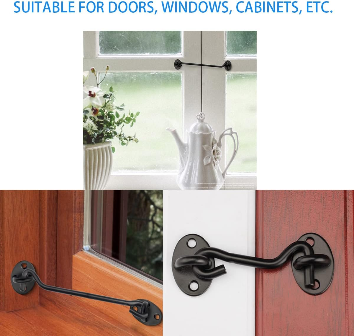 3&rdquo; Privacy Hook and Eye Latch Easy Lock for Barn Door, Black (3 INCH-2PCS) image number 6