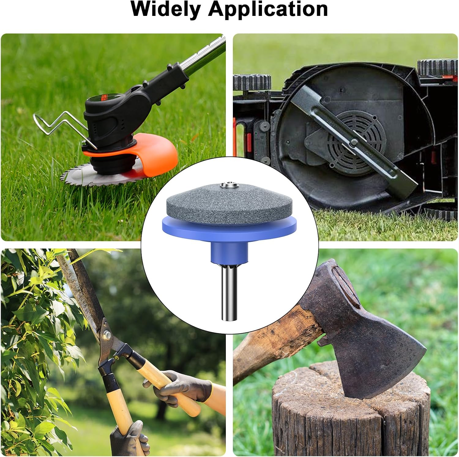Lawnmower Dull Blade Sharpener, 3PCS Lawn Mower Blade Sharpener Tool for Any Power Hand Drill, Universal Blade Sharpeners for Lawn Mowers, Easy to Use and Not Easy Damage, Blue image number 1