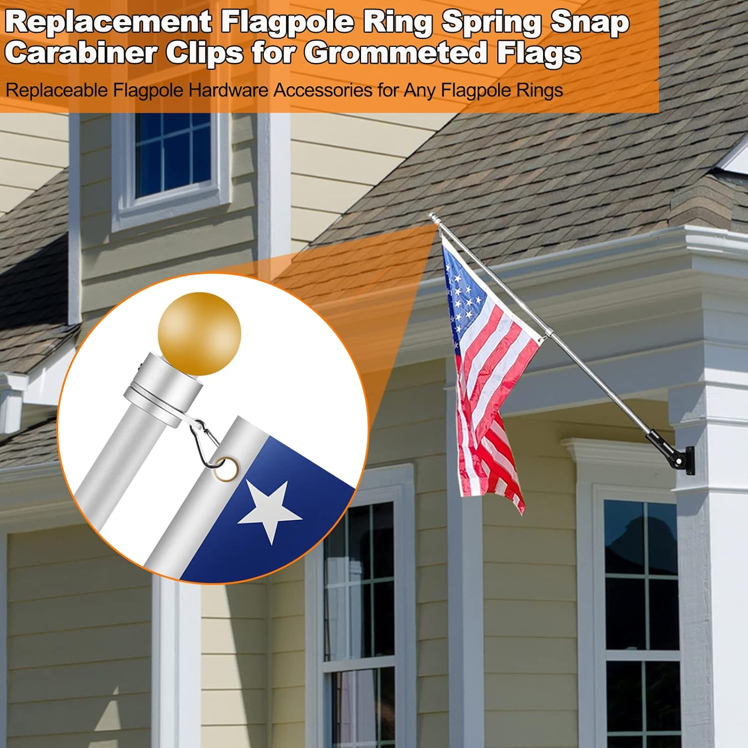 Flag Pole Ring Replacement Carabiner Clips | 8 Pcs Aluminum Alloy Flag Pole Clip Spring Snap Hooks for Grommeted Flag | Replaceable Flagpole Hardware Accessories for Any Flagpole Rings (Silver) - Silver-4 Pcs image number 7