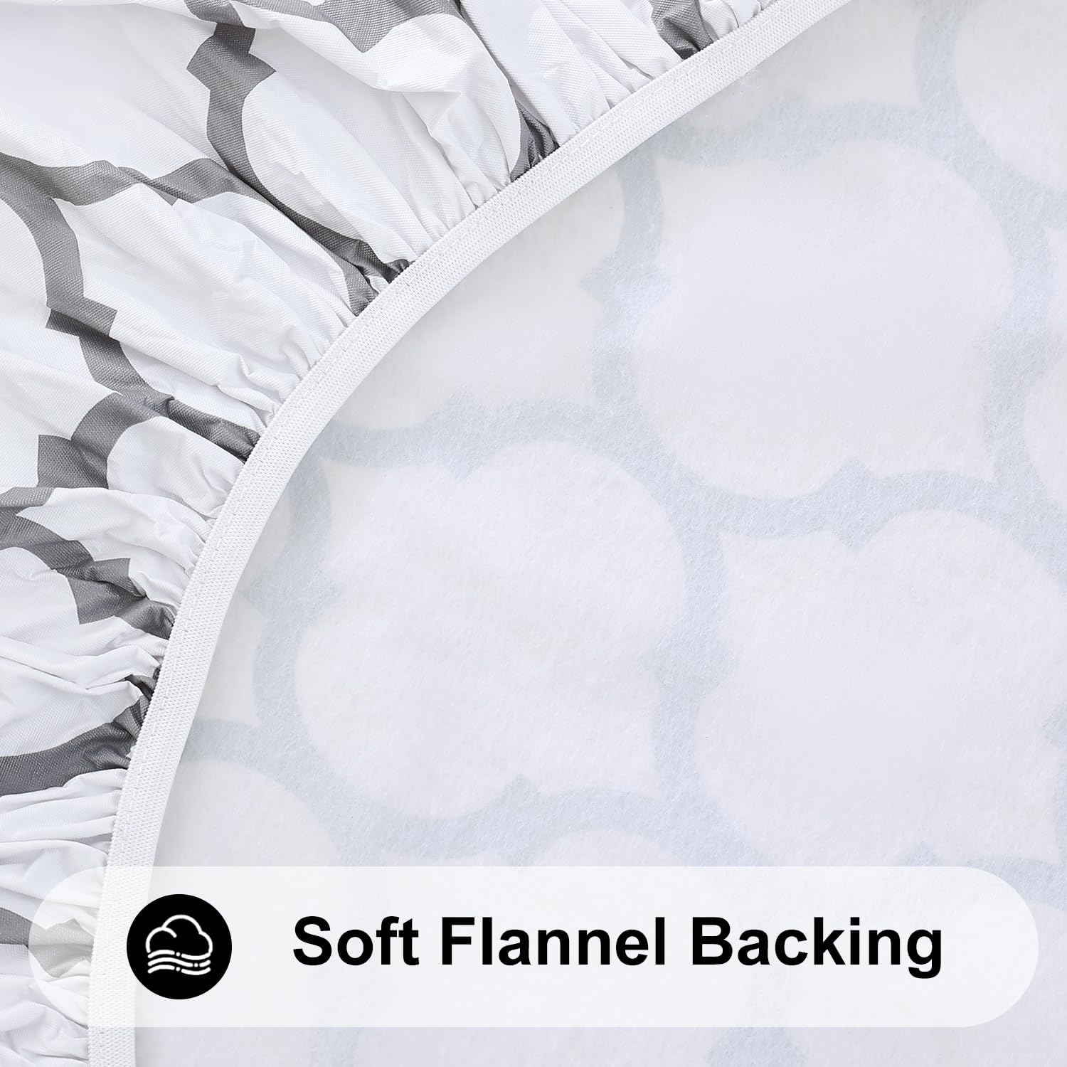 Smiry round Picnic Tablecloth, Waterproof Elastic Fitted Table Covers for 36" - 44" Tables, Wipeable Flannel Backed Vinyl Tablecloths for Camping, Indoor, Outdoor, White image number 6