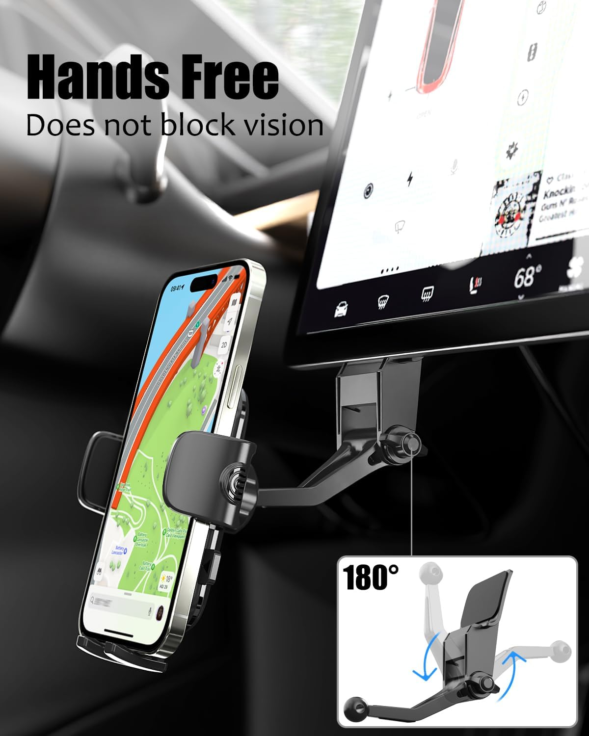 Wukanleng Phone Mount for Tesla Model 3 Model Y, [Strong Adhesive] Tesla Touchscreen Phone Holder with 360&deg; Rotation One Handed Operation Compatible with Iphone, Android Smartphone, More 4-7" Phone image number 1