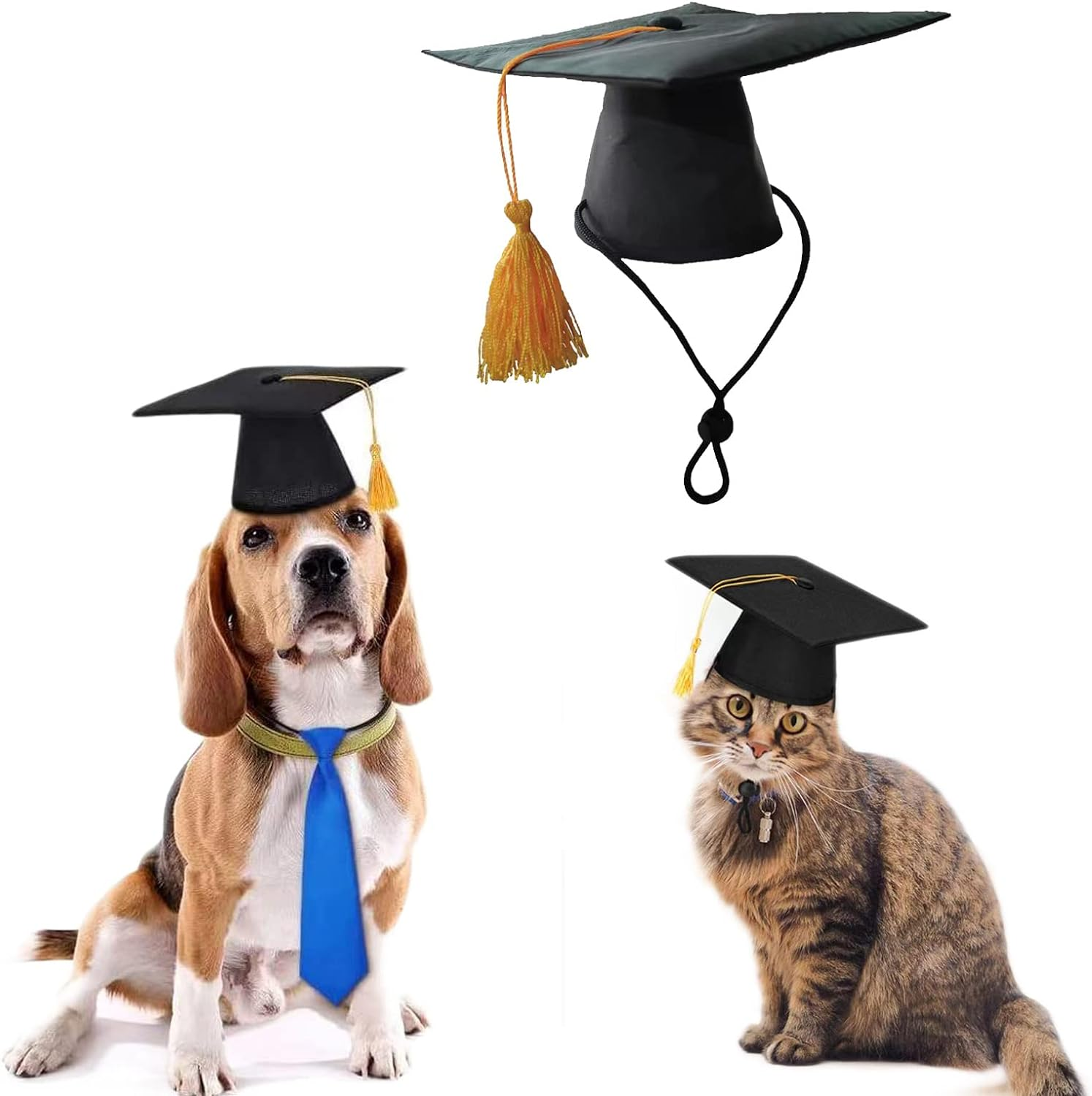 Graduation Hat for Dogs & Cats - Pet Doctor Cap with Yellow Tassel - Funny Headwear for Party & Cosplay (Black) image number 1