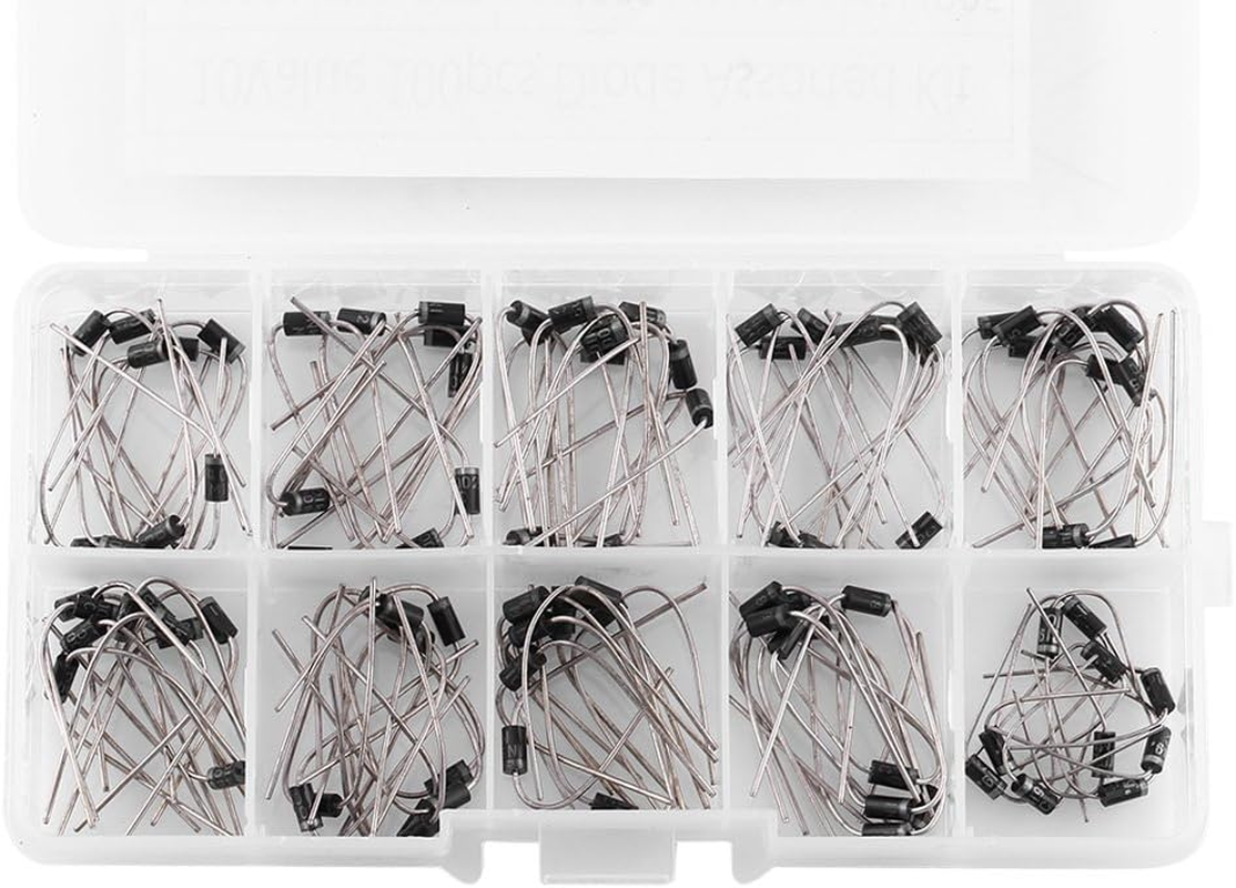 Fafeims 10-Value Rectifier and Schottky Diodes Assortment Kit 1N4001-1N4007 1N5817-1N5819 Low Leakage 100Pcs for Electronics Hobbyists image number 2