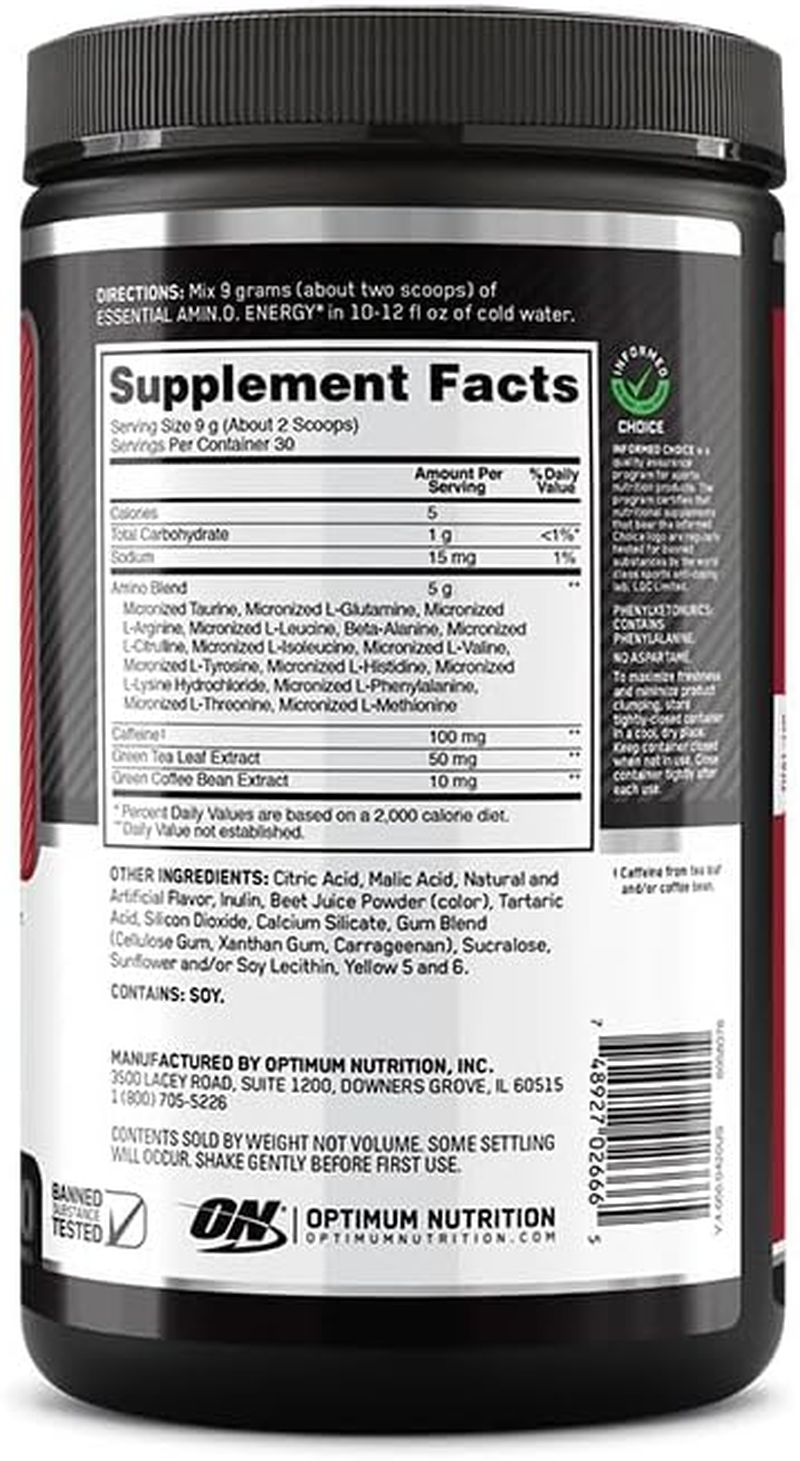 OPTIMUM NUTRITION Amino Energy Powder, Fruit Fusion, 270G, 30 Servings image number 2