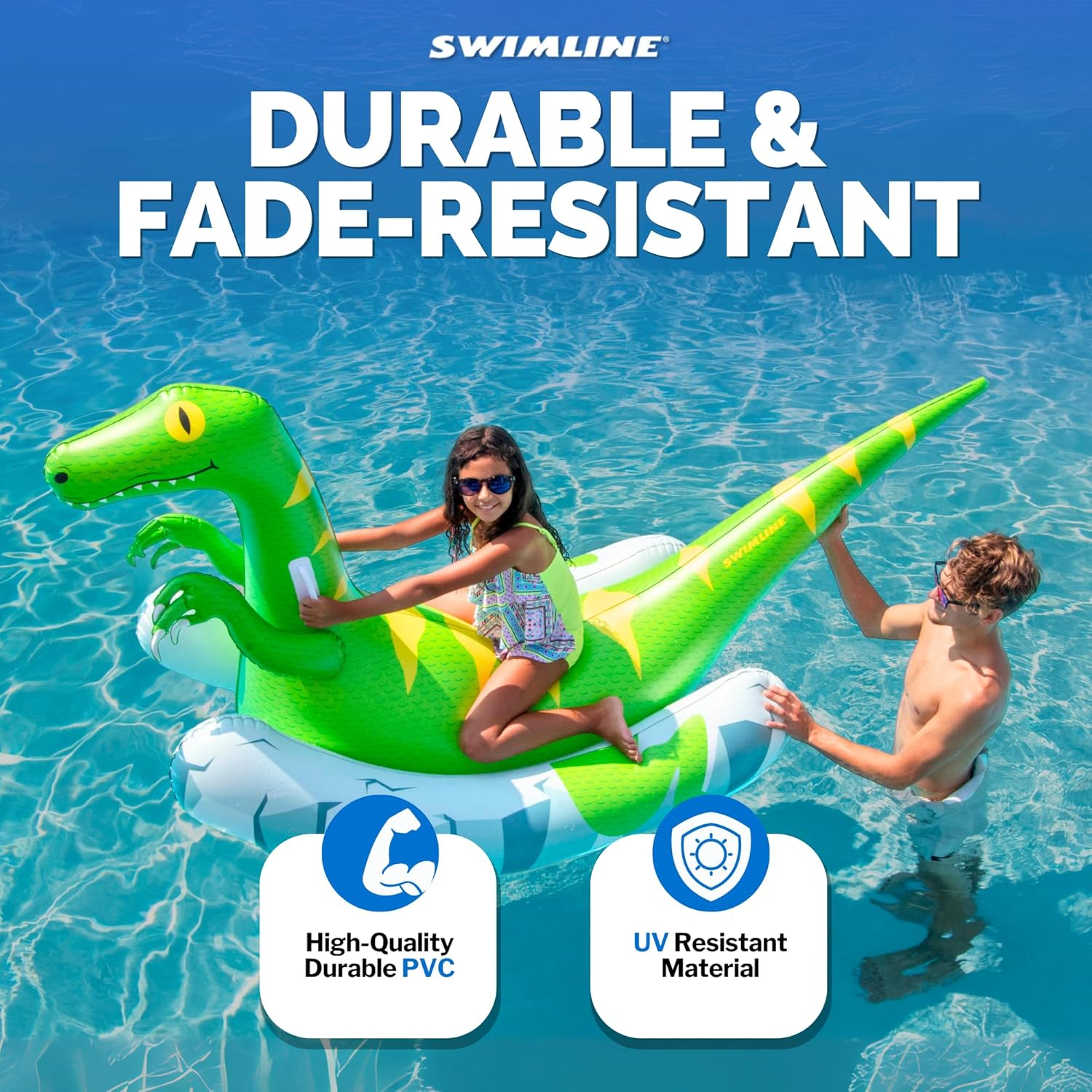 Swimline Original Rocker Raptor Rocking Pool Float Toy | with Easy to Grab Handles and Curved Stabilizing Side Bolsters | for Kids and Adults | for Beach Ocean Pool Lake | Heavy Duty PVC image number 3