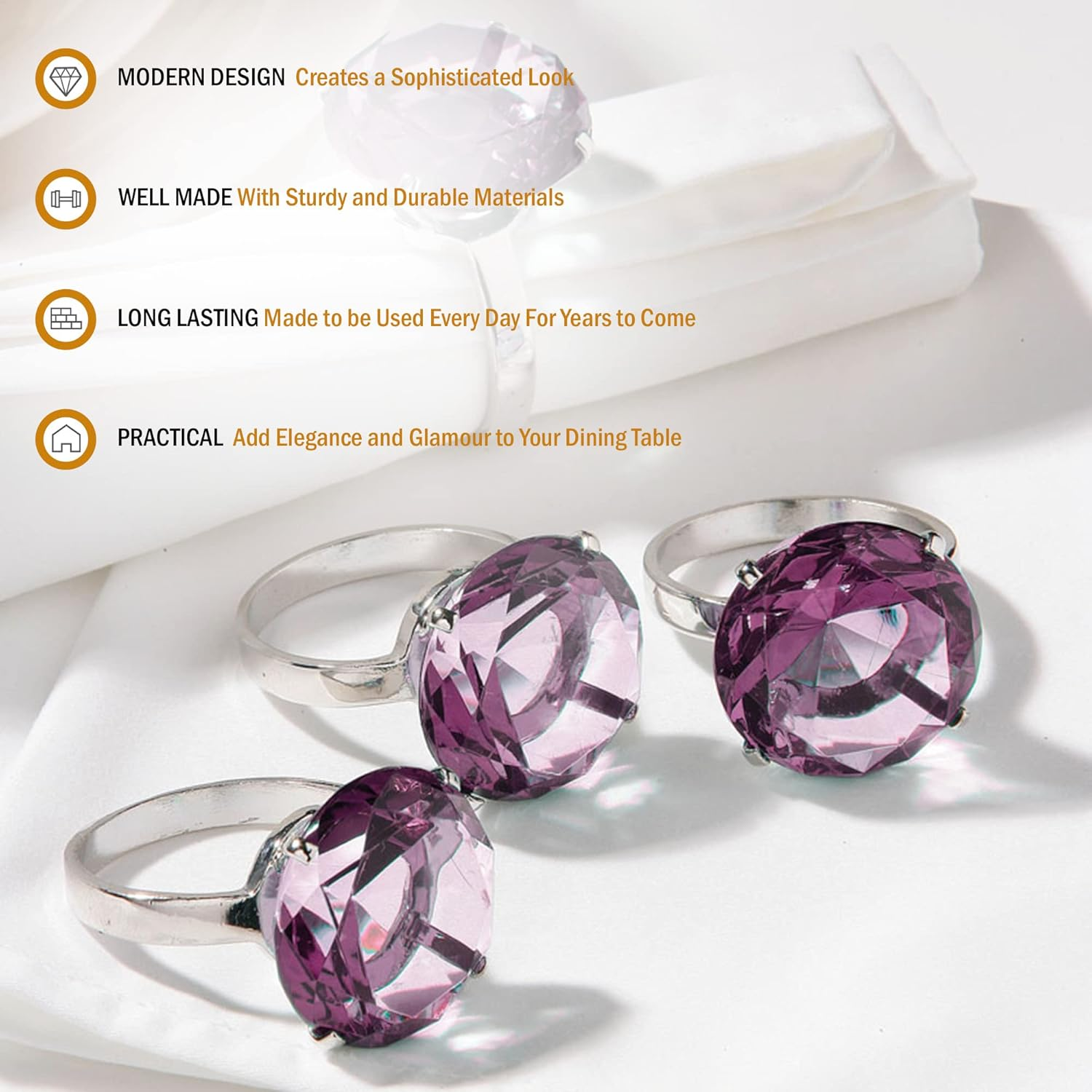 Premier Housewares Diamante Napkin Rings - Set of 4, Purple