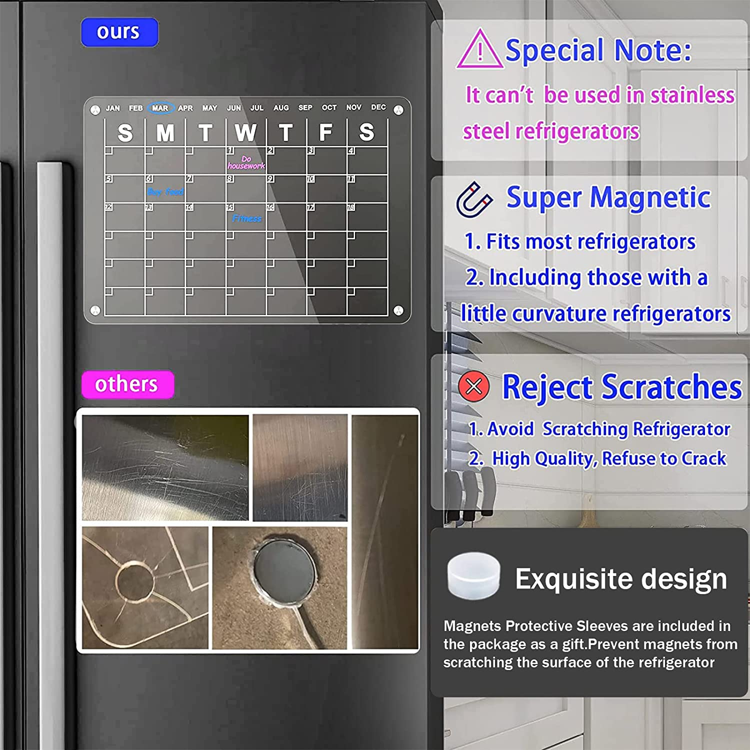 Acrylic Magnetic Fridge Calendar Monthly and Whiteboard Dry Erase Board Reusable Wall Calendar Fridge Whiteboard image number 4