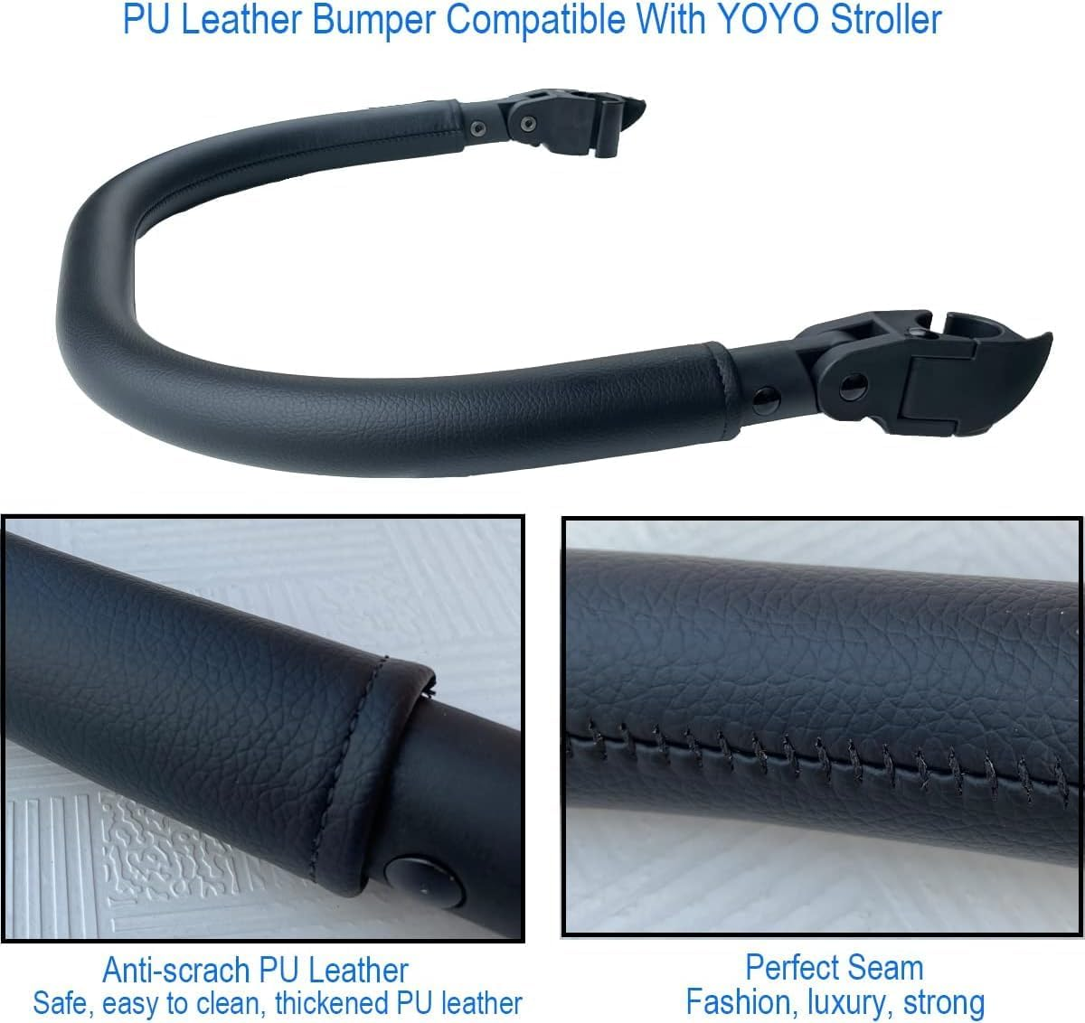 Bumper Armrest Pram Accessory Stroller Bar Compatible with Yoyo 2 and Yoyo+ Pushchair, PU Leather, Black image number 5