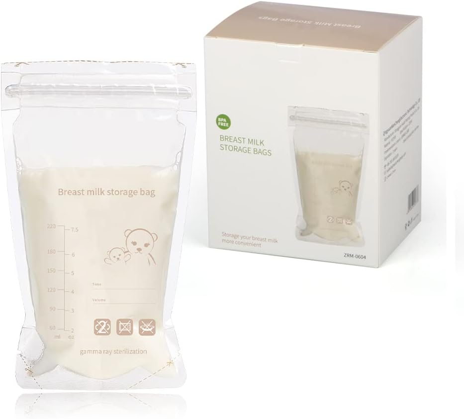 60 Count Breast Milk Storage Bags-220Ml Ready to Use Breast Milk Bags for Breastfeeding, Self Standing Bag-Space Saving Flat Profile Design for Breast Milk Storage Bag BPA Free image number 1