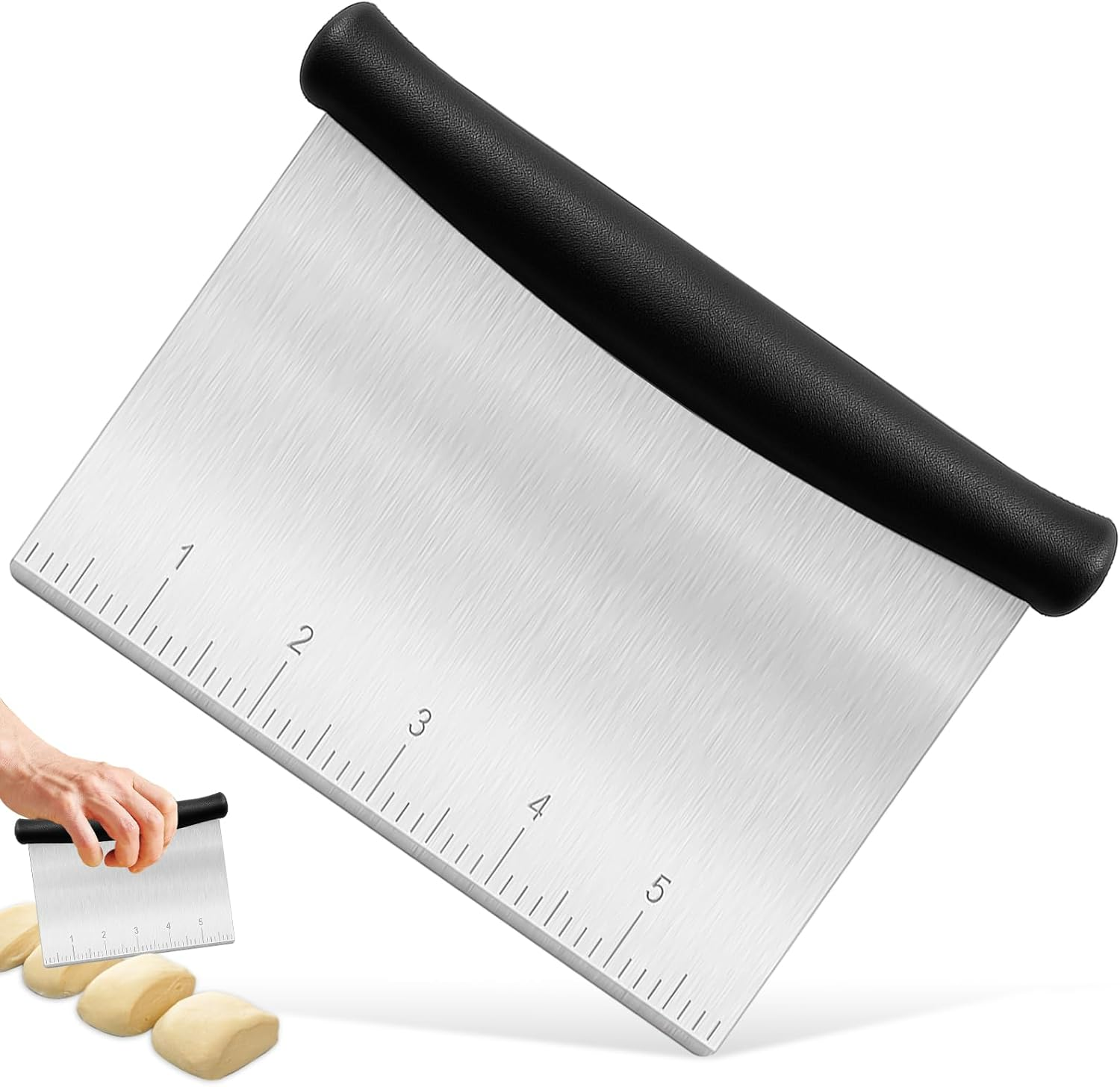 Shanghigh Dough Scraper and Cutter - Multi-Purpose Bench Scraper/Chopper with Measuring Scale, Stainless Steel Kitchen Essential Baking Cooking Tool for Bread, Pizza and Cake, Food Cutting Tool image number 2