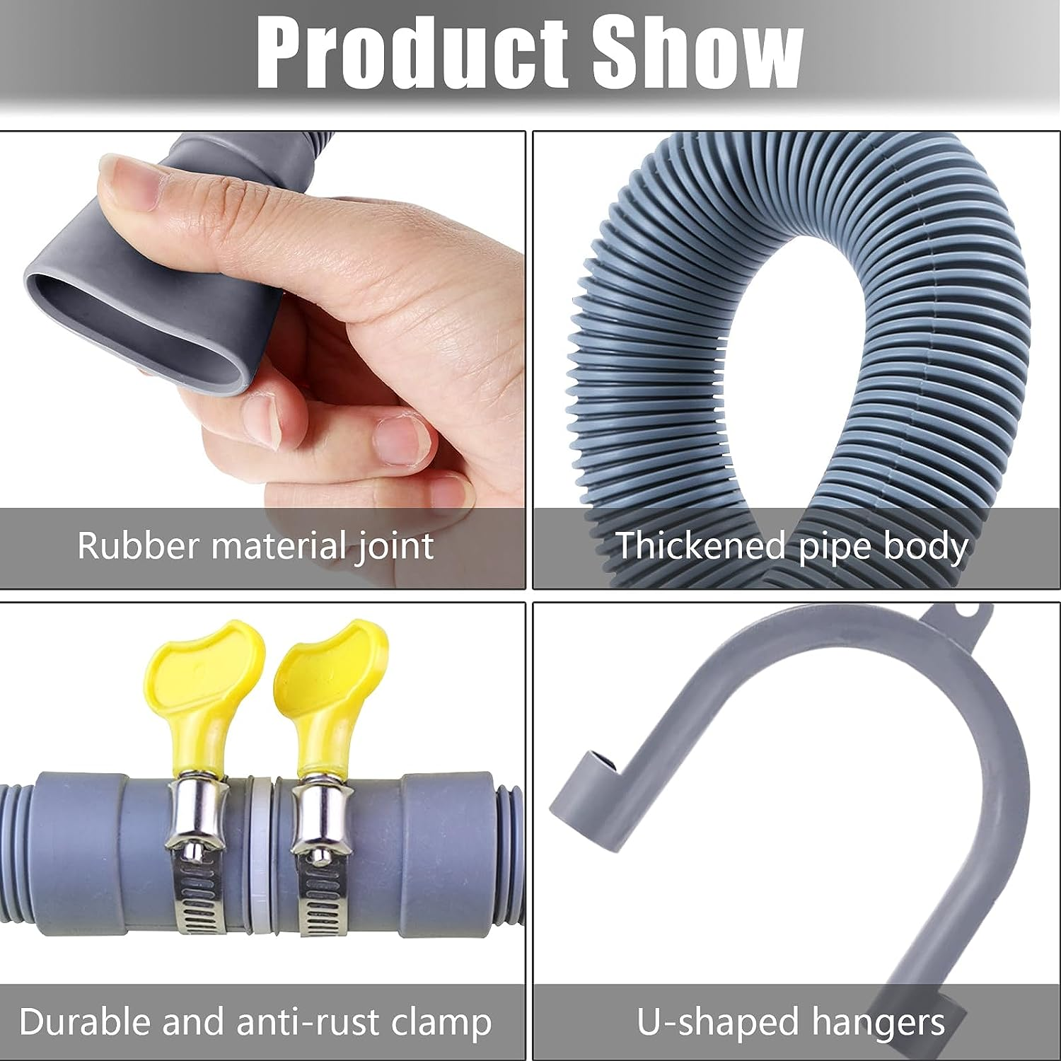 Washing Machine Drain Pipe Kits, 2M/3M/4M Thick Universal Soft Replacement Hoses for Dishwasher Washing Machine, Flexible Extension Pipe Drain Hose Water Pipe (Grey-4M/13Ft) image number 5