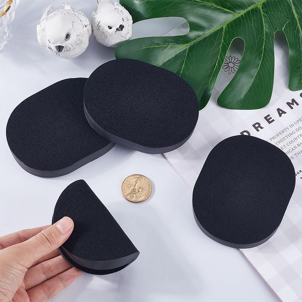 GORGECRAFT Pack of 4 Face Wash Sponges Reusable Sponges for Make-Up Removal Oval Facial Cleansing Sponge Black Makeup Sponges for Foundation Daily Cleaning Gentle Peel
