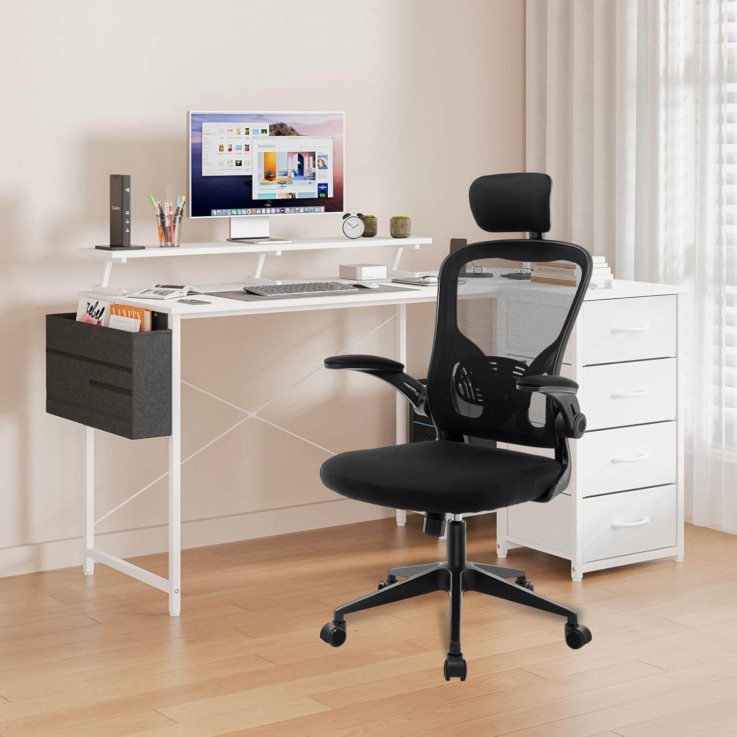 Advwin L Shaped Gaming Desk 140Cm Convertible Computer Desk with Monitor Stand Corner Desk Gaming Table with Drawers Black