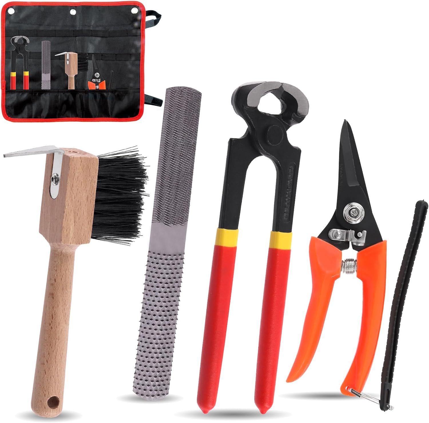 5Pcs Professional Farrier Tools Kit with Roll Pack Hoof Trimming Tools Set Includes Hoof Nipper, Hoof Trimming Shears, Hoof Rasp, Hoof Cutter for Horse image number 2