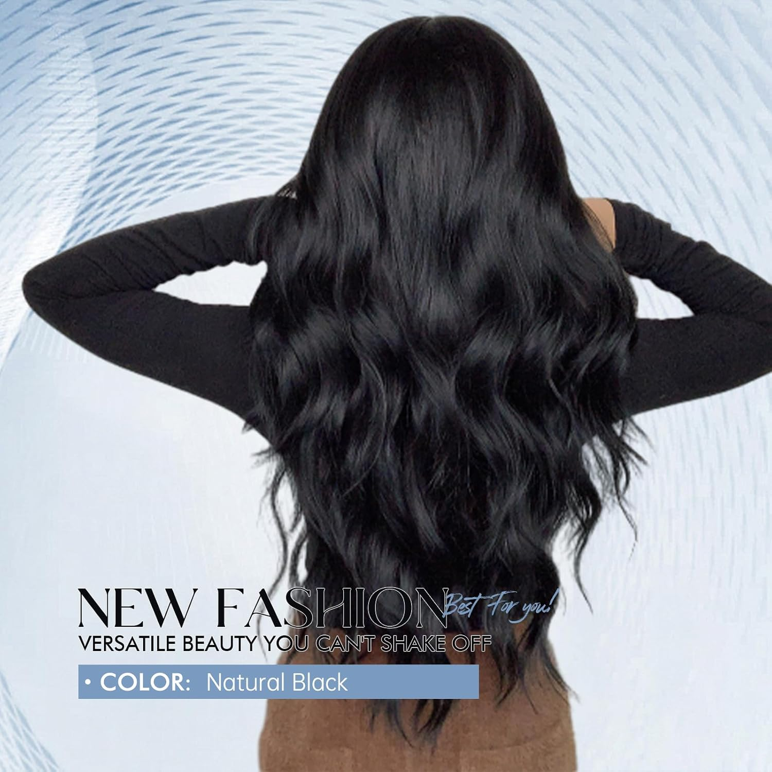 Allebll Women'S Long Wavy Black Wigs with Air Bangs for Women Afro Natural Looking Heat Resistant Synthetic Hair image number 1