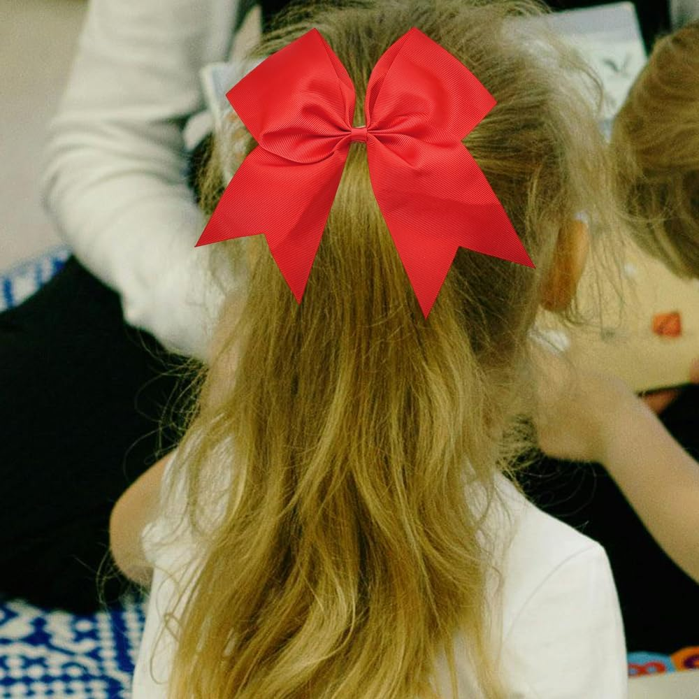 Red Cheer Hair Bows Cheerleading Hair Bows Ties for Women Girls 8 Inches Jumbo Hair Ribbon Red Bow Hair Elastics Cheerleaders Hair Accessories Bowknot Hair Ponytail Holders for Long Thick Hair