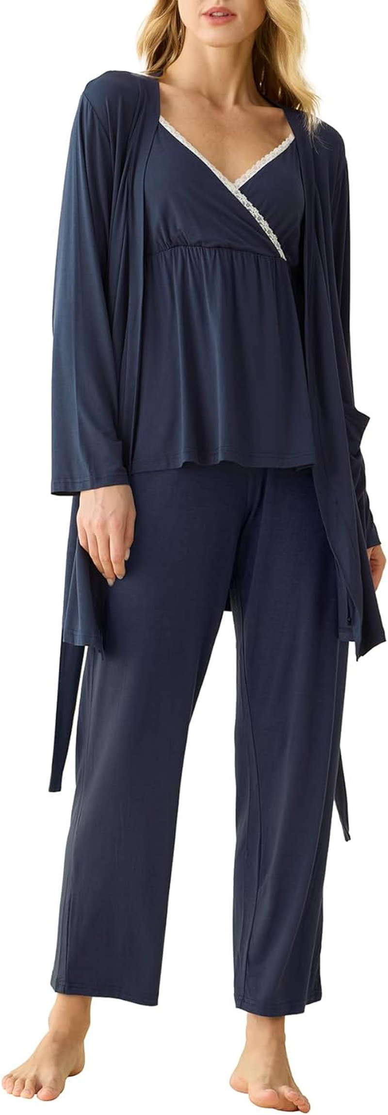 Latuza Women'S Bamboo Viscose 3 Piece Nursing Pajama Set with Robe