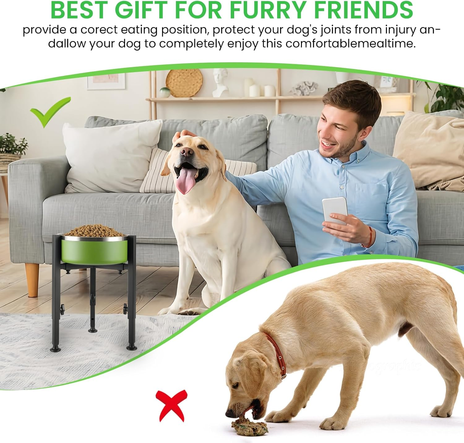 Raised Dog Bowls, Height Adjustable Raised Dog Bowl Holder, Metal Raised Dog Bowl Stand for Small, Medium and Large Dogs, Adjustable Height and Width, Black image number 5