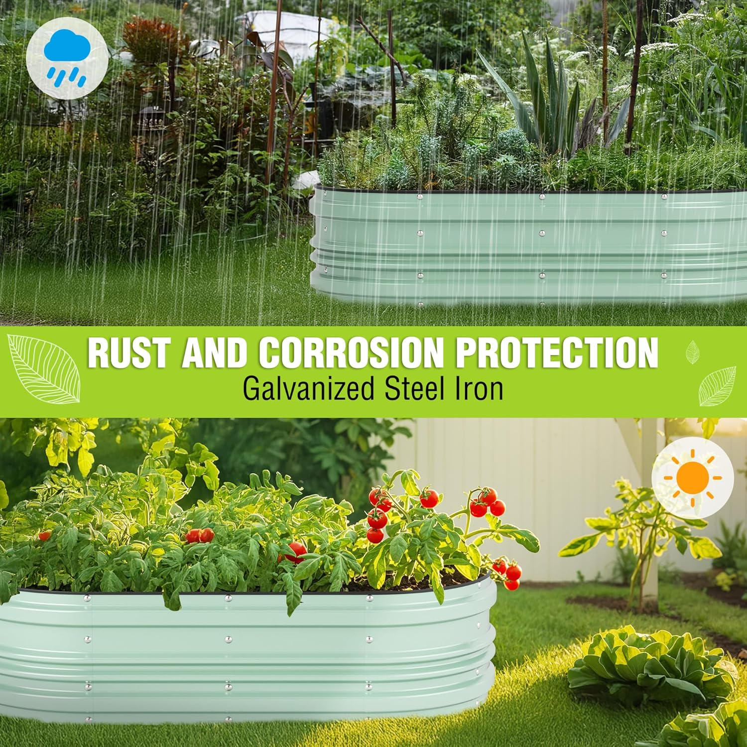 WORKPRO 121&times;61&times;30.5Cm Galvanized Raised Garden Bed Set, Rust & Corrosion Protection, Easy Assembly, Safe Edge, Ideal for Vegetables & Flowers, Green - White image number 5