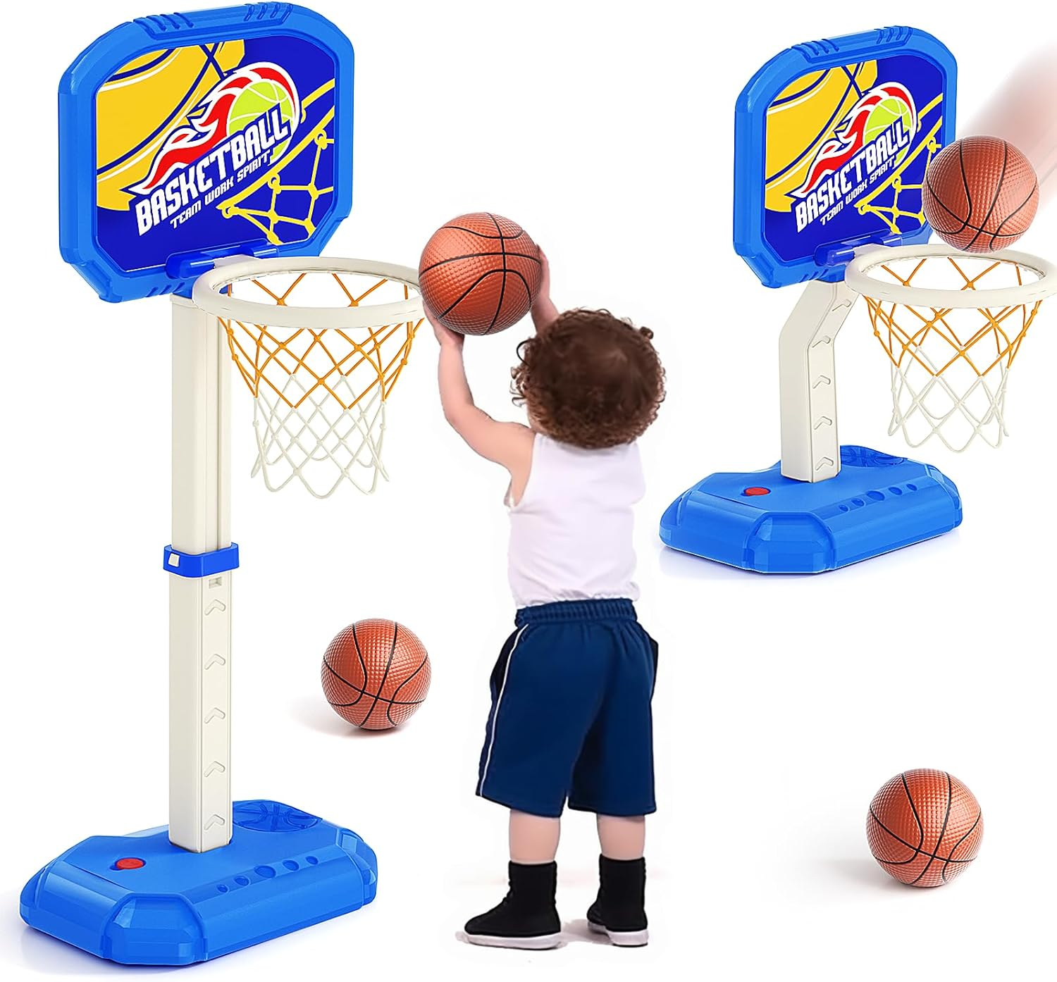 Toddler Basketball Hoop for 1-3, 2 in 1 Indoor & Outdoor Swimming Pool Games Basketball, Adjustable Height Basketball Toy with 3 Balls and Air Pump, Gifts for Kids Boys Girls image number 2