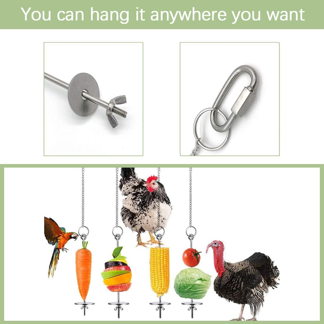 JTKREW Pack of 2 Stainless Steel Bird Skewers for Parrots - Holder for Fruit, Vegetables and Foraging Toys image number 3