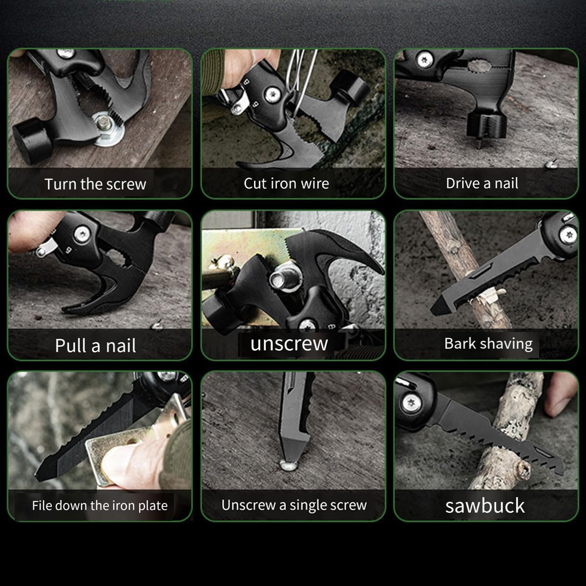 AIMALL Multi-Function Hammer Tool - Integrated Nail Hammer, Pliers, Screwdrivers, Saw, Wire Cutter for Outdoor Camping and Emergency image number 2