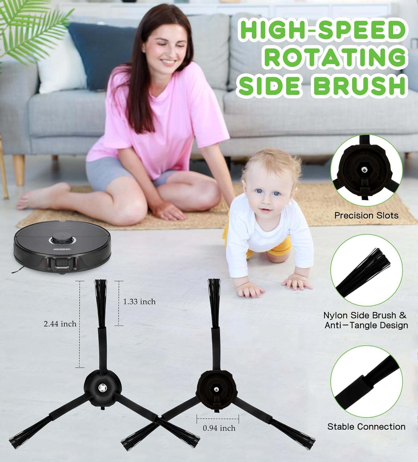 YBVABE Accessories for Roborock S6 Pure, S6 Maxv, S6,S5 MAX,S5,S4 Max,E4,E5,E2 Parts&ndash; 14Pack Replacement Kit, Includes 4 Mop Pads, 2 HEPA Filters, 4 Side Brushes, 1 Roller Brush& 2 Clean Brush image number 4