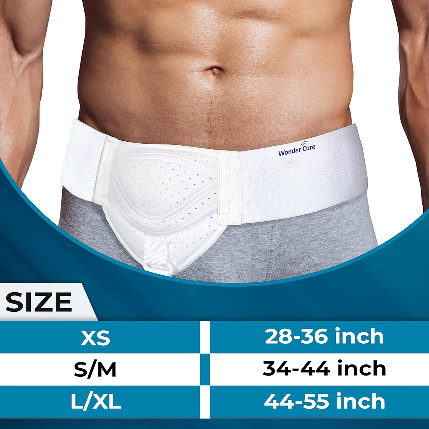 Wonder Care Hernia Belt for Men Inguinal Hernia Support Belt Pain Relief with Removable Compression Pads Groin Hernia Truss Flexible Adjustable Groin Straps Left or Right Inguinal Hernia Truss Brace-S/M image number 3