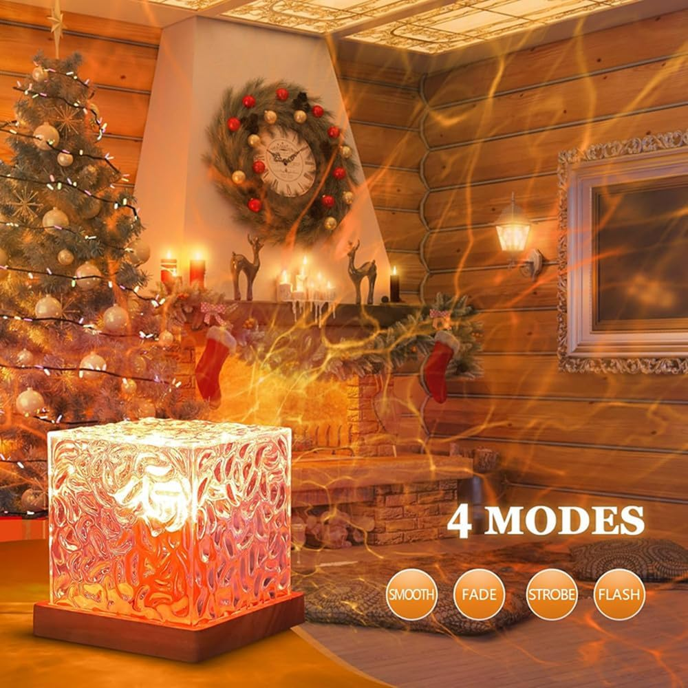 LED Aurora Lamp, Water Ripple Projection Lamp, Wave Projection Lamp with Remote Control, 16 Colours Gradient Rotating Flame Crystal Lamp, Romantic Atmosphere Spotlight for Bedroom, Bar (Square) image number 4