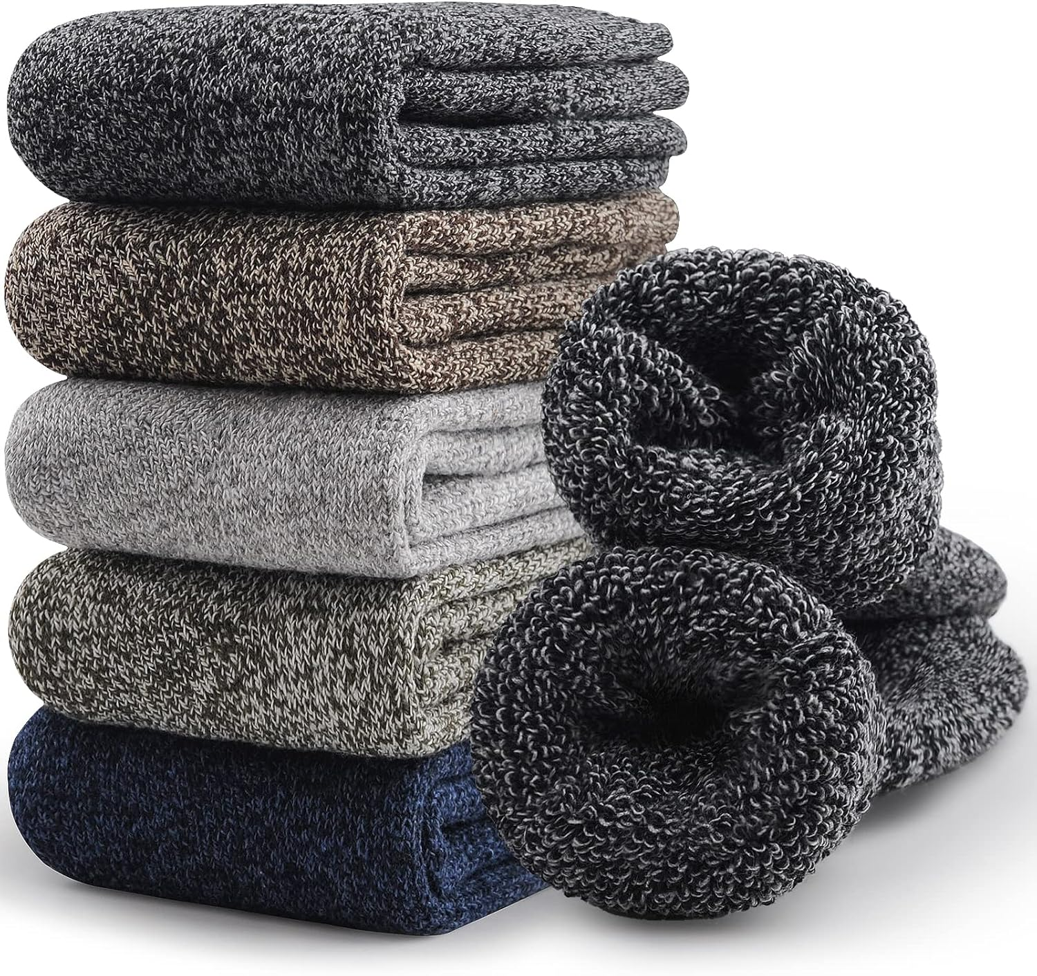 SIMIYA 5 Pair Merino Wool Socks Men Warm Thick Thermal Socks Hiking Socks for Cold Winter Outdoor Walking Running Skiing