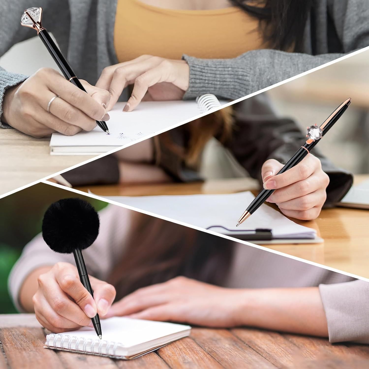 WEMATE 8Pcs Ballpoint Pens Set Metal Crystal Diamond Pen Glitter for Journaling Black Pen Bling in Black & Blue Ink Pretty Cute Pens Fancy Pens Gifts for Women Wedding School Office Desk(Black) image number 6