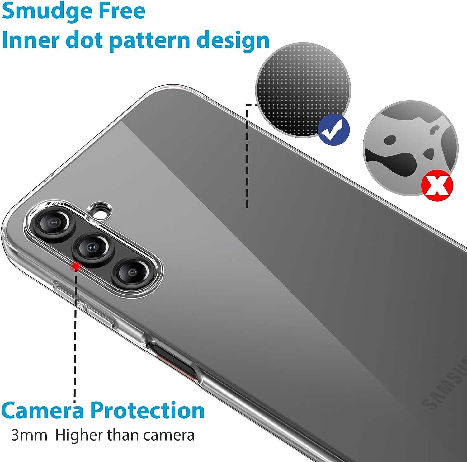 Didisky Case for Samsung Galaxy A14 4G/5G with 3 Pack Tempered Glass Protector,Soft Silicone Transparent TPU [Cover+Tempered Glass] 9H HD Hardness, Screen Protector