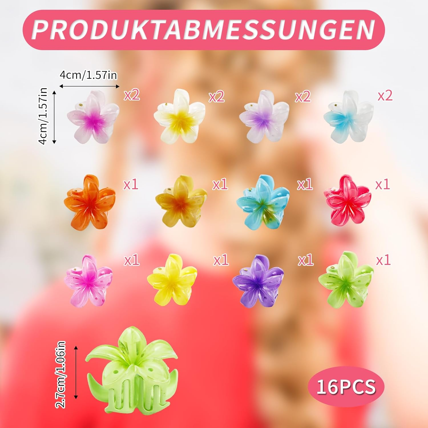 Bliceon Pack of 16 Small Flower Hair Clips, Small Hair Clips, Girls Ladies, Mini Flower Clips, Hair Accessories, Hair Styling, 4 Cm image number 4