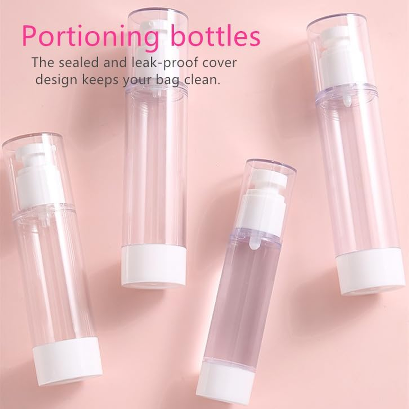 1.7 Oz 50Ml Empty Airless Pump Bottles,Lotion Shampoo Cosmetics Travel Bottles,Dispenser Refillable Containers,For Business Trips and Travels (Pack of 6,Clear) image number 2