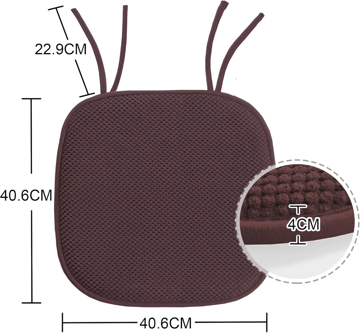 Memory Foam Seat Cushion with SBR Backing and Straps Set of 4 Non-Skid Chair Pads for Dining Room Honeycomb Pattern Chair Cushions (6 Pack, Brown,41X41Cm) image number 4