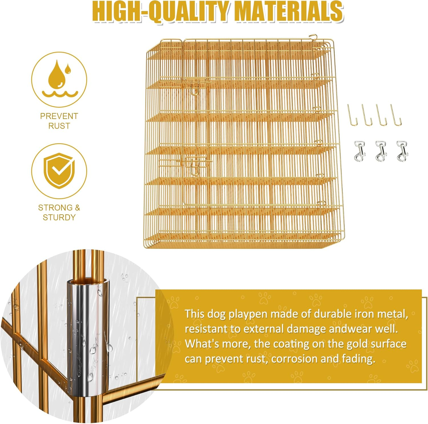 Artmeer Pet Playpen Puppy Kennels Dog Fence Exercise Pen Gate Foldable Dog Crate 8 Panels 36 Inch Options Ideal for Animals Outdoor Indoor (Gold 24''X36'') image number 4