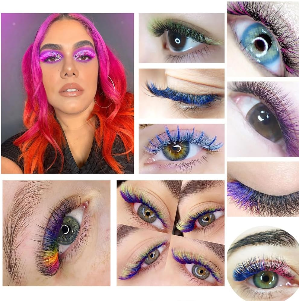 Eyelash Extension Classic Lashes 8 Colors Rainbow Cluster Lashes 0.07Mm Premade Classic Individual Lashes Colored Volume Lash Extensions for Christmas New Year for Girls Makeup (0.07-C-12Mm) image number 2