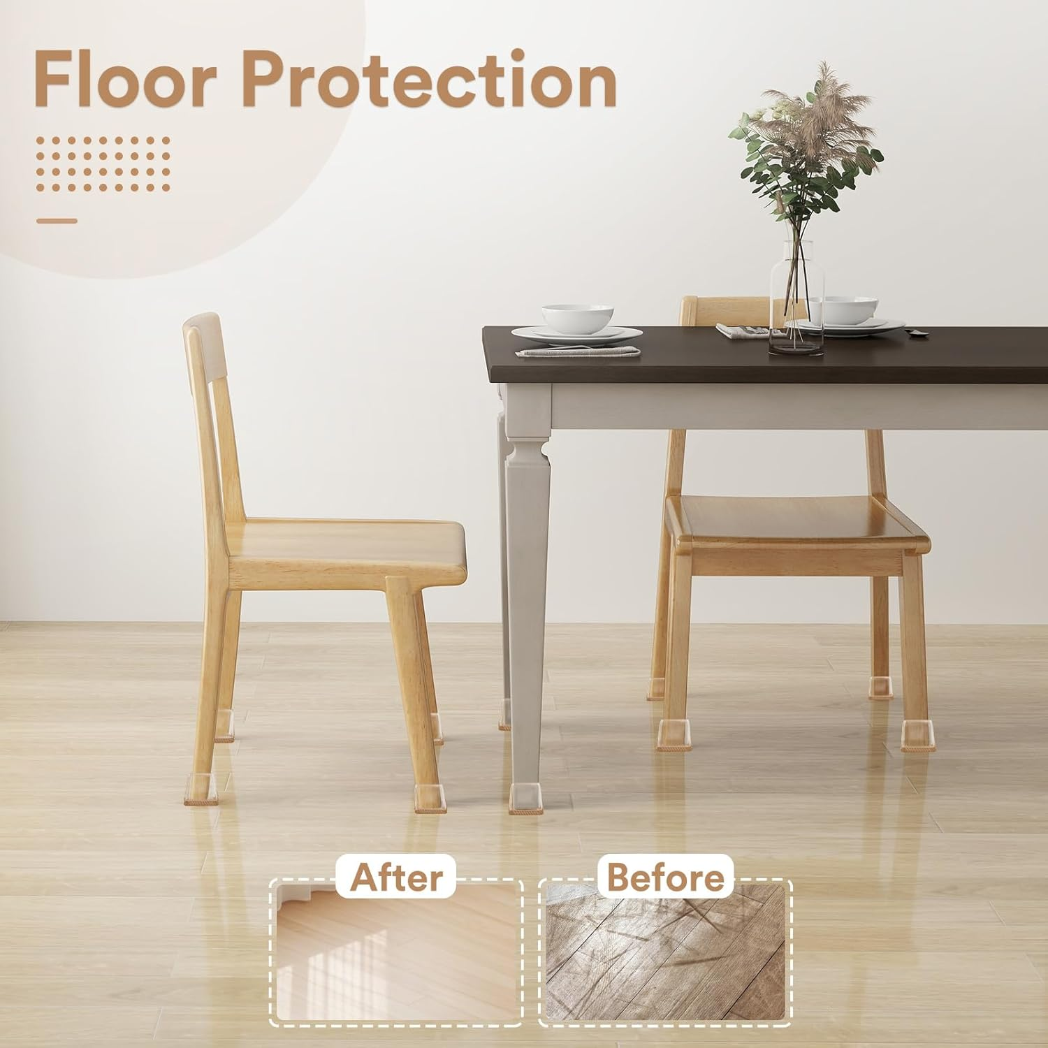 Euqvunn 18Pcs Square Chair Leg Floor Protectors, Mini Small Floor Protectors for Furniture Legs, Rectangle Stool Leg Covers with Felt Pads, Chair Leg Caps to Protect Hardwood Floors, 28-35Mm image number 6